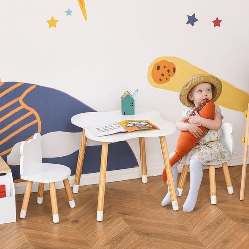 Ensemble Scandinave Table Et Chaises Enfant Motif Ourson Bois Blanc