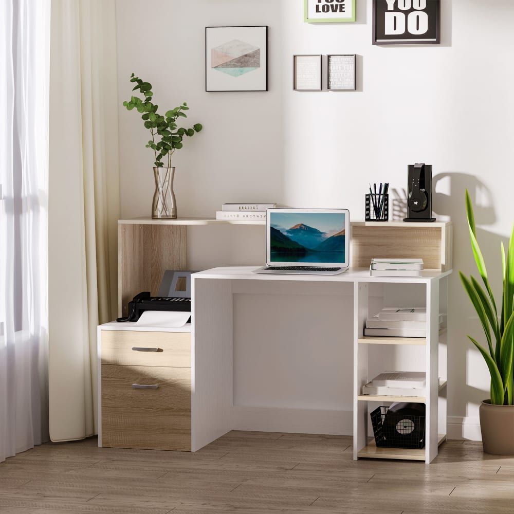 Bureau informatique multim�dia multi-rangements aspect ch�ne blanc - 2