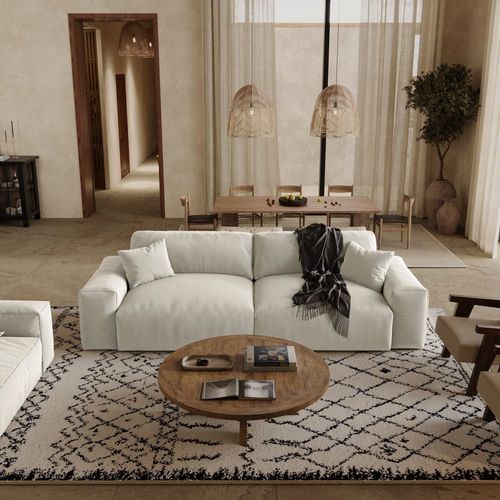 Canapé 4 Places En Tissu Tramé Toucher Doux Beige