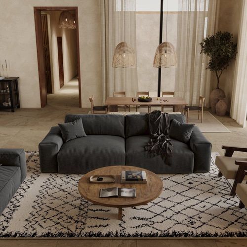 Canapé 4 Places En Tissu Tramé Toucher Doux Anthracite Foncé