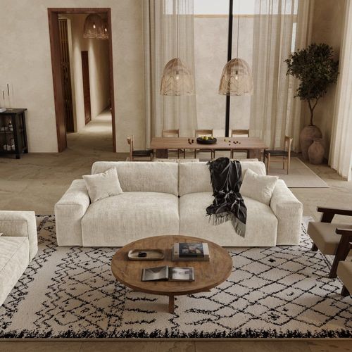 Canapé 4 Places En Velours Gaufré Beige