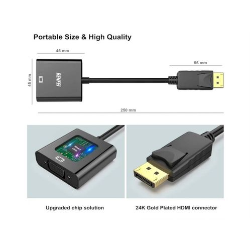 BENFEI Adaptateur DisplayPort vers VGA plaqué Or DP vers VGA (mâle vers Femelle) Compatible avec Lenovo, Dell, HP, ASUS