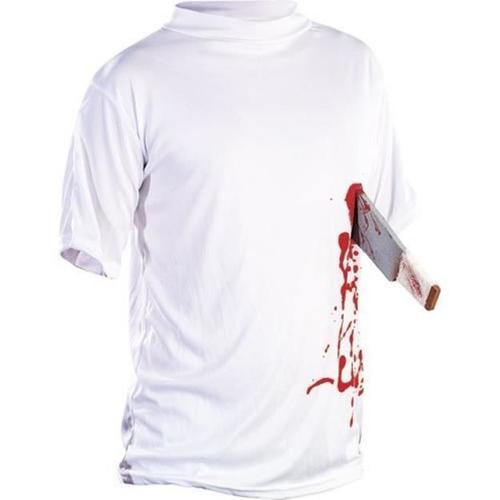 T-Shirt Zombie Machette Dans Le Ventre - Infactory - Taille S - Blanc/Rouge - Halloween/Zombi Walk