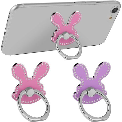 Anneau De Téléphone Magnétique En Forme De Lapin Rose + Violet, Boîte De Bague De Support D'anneau De Téléphone De Poignée De Téléphone 2pcs Pour Poignée De Téléphone