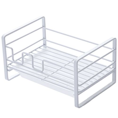 Porte éponge évier Cuisine, Organisateur D'évier avec Bac de Vidange Amovible, Savon Égouttoir Rack Évier Panier de Rangement pour Salle De Bains et Cuisine(Blanc)