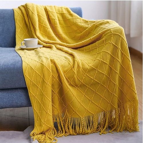 127x180cm Jaune, 1 Pièce Couverture De Canapé Tricotée Petite Couverture De Canapé, Couverture Polaire Douce Couverture Tricotée Pompon Climatisation Couverture De Voiture Pour Canapé, Bureau, Voiture