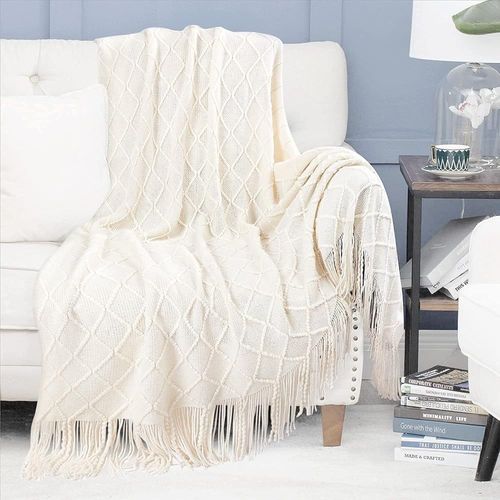 127x180cm Beige, 1 Pièce Couverture De Canapé Tricotée Petite Couverture De Canapé, Couverture Polaire Douce Couverture Tricotée À Pompon Couverture De Climatisation Couverture De Voiture Pour Canapé,