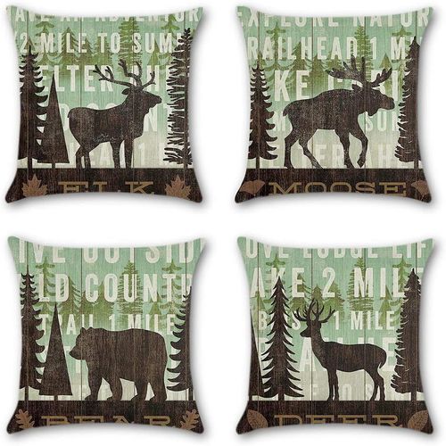 (Jetons D'animaux) Lot De 4 Housses De Coussin 45 X 45 Cm Polyester Et Lin Rembourré Housse De Coussin De Voiture Canapé Housse De Coussin Home Decor