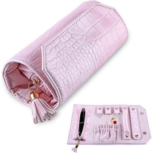 (Rose Romantique) 1pcs Organisateur De Rouleau De Bijoux, Organisateur De Bijoux De Voyage, Organisateur De Bijoux De Voyage Avec Compartiment Et Poche Zippée Pour Bagues, Boucles D'oreilles, Collier