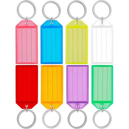 40 Pièces Porte Clés Porte Clef En Plastique De 5 Cm Avec Étiquettes En Papier Vierge Lignées Couvercles Transparents Et Anneaux Fendus Identificateurs D'articles Robustes, 8 Couleurs