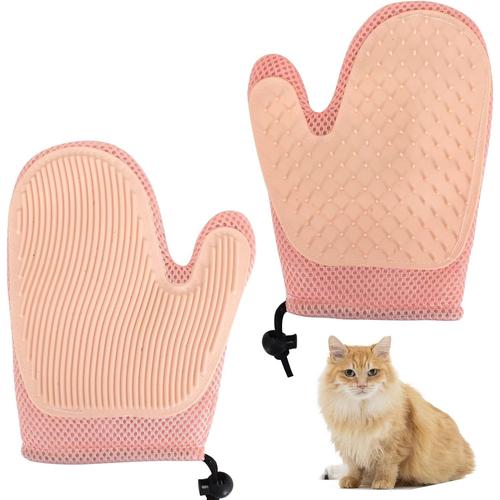 (Rose)Gants De Toilettage 2 Gants De Massage Chien Chat Brosse À Épiler Doux Démoulage Efficace Gant Réglable Pour Animal Domestique, Gants D'épilation En Silicone