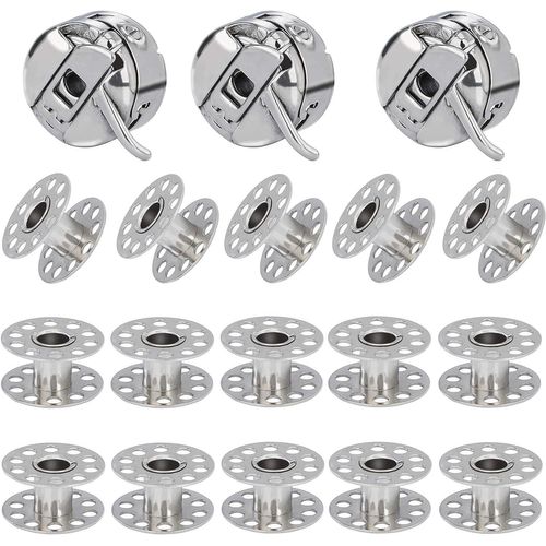 3 Pièces Boîte à Canette pour Machine à Coudre, 15 Pièces Bobine en Métal, Compatible pour Singer Janome Brother Machine à Coudre Domestique Standard