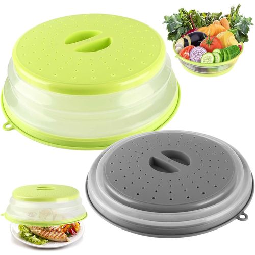 Cloche Micro Onde,2PCS Cloche Micro-Onde Pliable,Onde Passoire avec Trous de Vapeur pour Fruits Et Légumes, Couvercle Cloche Anti Vapeur et Fonction Passoire