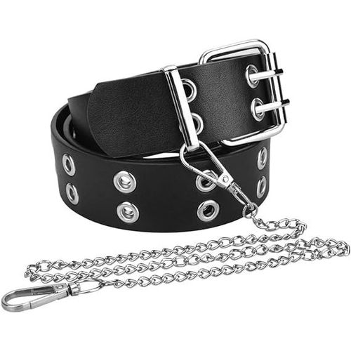 Clouté Punk Ceinture Ceinture Chaîne Ceinture Hommes Dames Double Oeillet 110 Cm Oeillet Ceinture Pour Pantalon Vêtements Robe, Noir