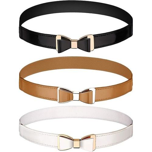 3 Pièces Femmes Mince Ceinture De Taille Mince Élastique Arc Ceinture Pour Robe, 3 Couleurs