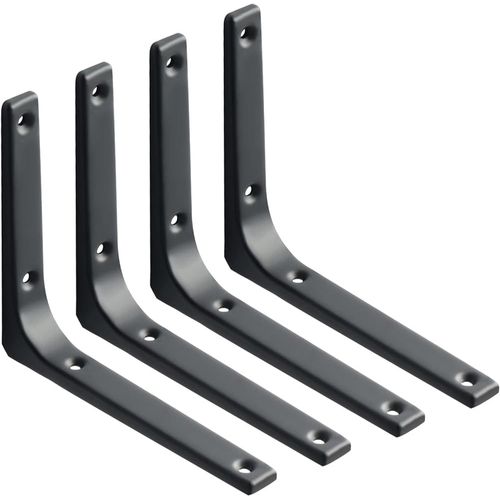 Equerre Etagere Murale, 4pcs Equerre Metal 150mm X 125mm Equerre Charge Lourde Support Etagere Murale Pour Deco Murale Cuisine Industrielle Radiateur Montage Mural (Noire)