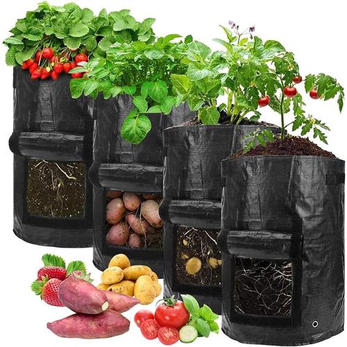 Sac À Plantes,Sacs De Plantation De Jardin Sacs De Culture Pour Pommes De Terre, Tissu Non-Tissé Sac De Plantation Avec Poignées Pour Pommes De Terre, Tomates Et Fraises (4 Pack)