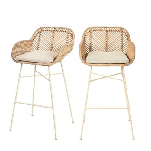 Drawer - Nunuhai - Lot De 2 Tabourets De Bar En Rotin Pieds Beiges 68cm  - Beige