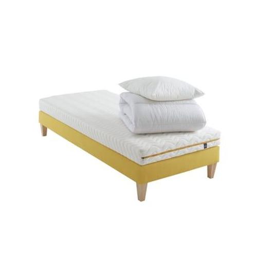 Someo - Ensemble Matelas Mousse, Sommier, Pieds, Couette Et Oreiller Aurore 200  - Blanc