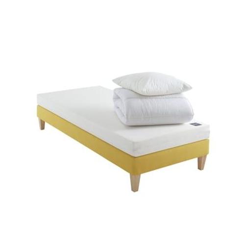 Someo - Ensemble Matelas Mousse, Sommier, Pieds, Couette Et Oreiller Aurore 100  - Blanc