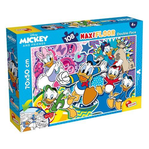 Lisciani Maxi Puzzle Pour Enfants A Partir De 4 Ans 108 Pi Ces 2 En 1 Double Face Recto Verso Avec Le Dos Colorier - Disney Pato Donald Duck - 91782