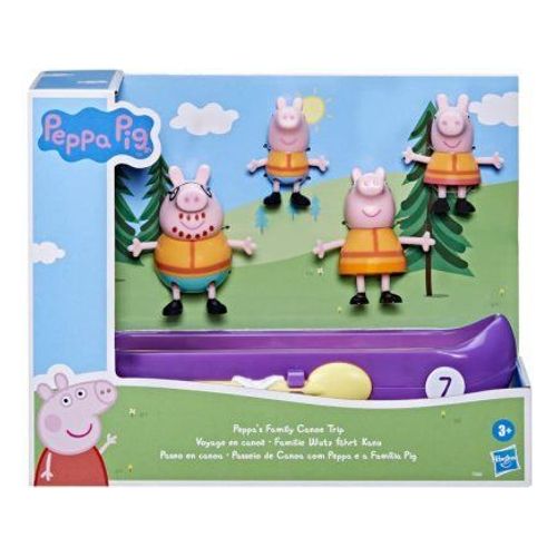 Coffret Peppa Pig : Grand Canoe 23cm + 4 Figurines - Set Jouet Enfant Peppa Le Cochon + Carte Offerte