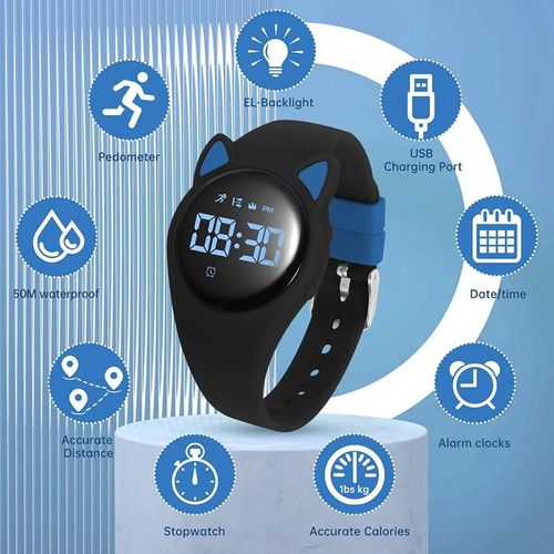 Montre Enfant Garçon Adolescent Digitale Outdoor Sport Multifonction Étanche Led Lumière Alarme Calendrier Date Avec Bande De Silicone