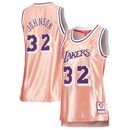 Maillot Femme Mitchell & Ness Magic Johnson Rose Los Angeles Lakers 75e Anniversaire Or Rose 1984 Swingman