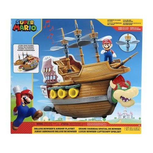 Coffret Deluxe Grand Vaisseau Spatial De Bowser Avec Sons + Figurine Mario - Set Pour Super Mario + 1 Carte Offerte