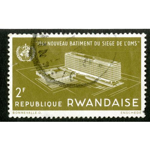 Timbre Oblitéré République Rwandaise, 1966 Nouveau Bâtiment Du Siège De L'o.M.S., 2 F