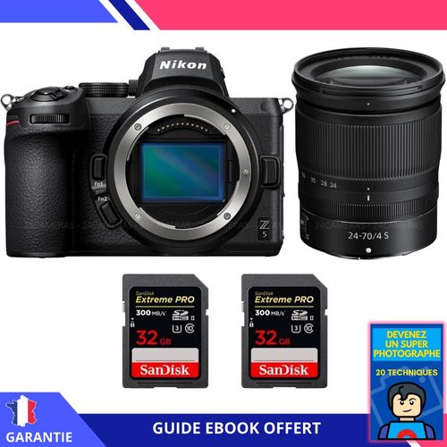 Nikon Z5 + Z 24-70mm f/4 S + 2 SanDisk 32GB Extreme PRO UHS-II SDXC 300 MB/s + Ebook 'Devenez Un Super Photographe' - Hybride Nikon