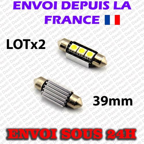 2 Ampoules Dax® Led Navette 39mm 3 Led Smd5050 120° Blanche 12v Cool