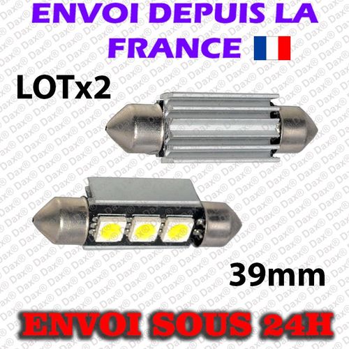 2 Ampoules Dax® Navettes 39 Mm C5w Led 6000k 3led Cool