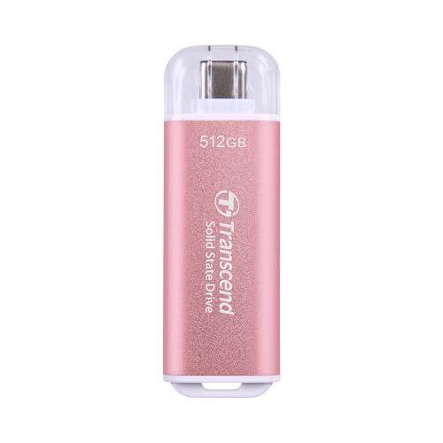 Transcend ESD300 - SSD - 512 Go - externe (portable) - USB 3.2 Gen 2x1 (USB-C connecteur) - rose