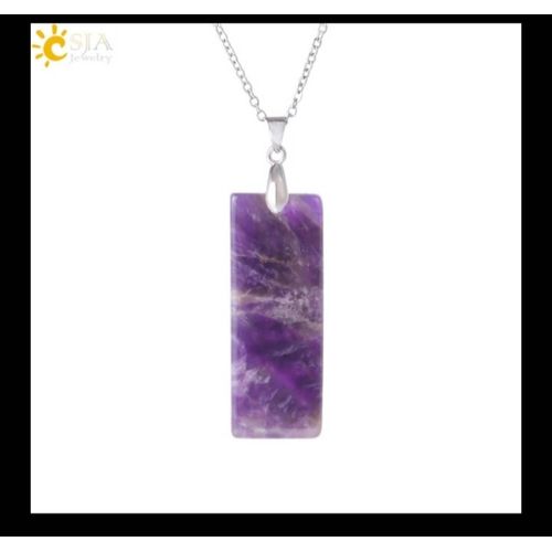 Chaine Et Pendentif En Acier Inoxydable Amethyste Pierre Naturelle
