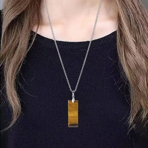 Chaine Et Pendentif En Acier Inoxydable Oeil De Tigre Pierre Naturelle