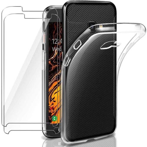 Campus Telecom 2 Films Vitre Verre Trempé Protection Ecran+1 Coque Gel Silicone Compatible Pour Samsung Galaxy X Cover 4 Xcover 4 Smg390f Xcover4