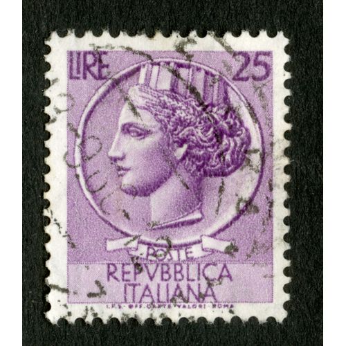 Timbre Oblitéré Poste Repubblica Italiana, Lire 25