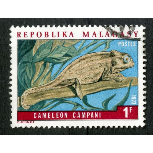 Timbre Oblitéré Repoblika Malagasy, Caméléon Campani , 1973, Postes, 1 F