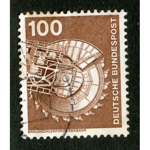 Timbre Oblitéré Deutsche Bundespost, Braunkohlenforderbagger, 100