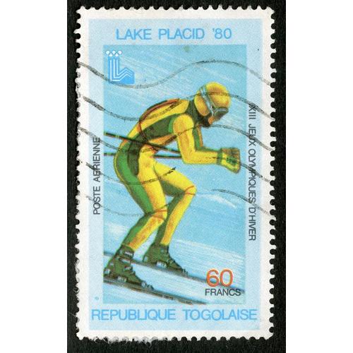 Timbre Oblitéré République Togolaise, Lake Placid 80, Xii Jeux Olympiques D'hiver, Poste Aérienne, 60 Francs