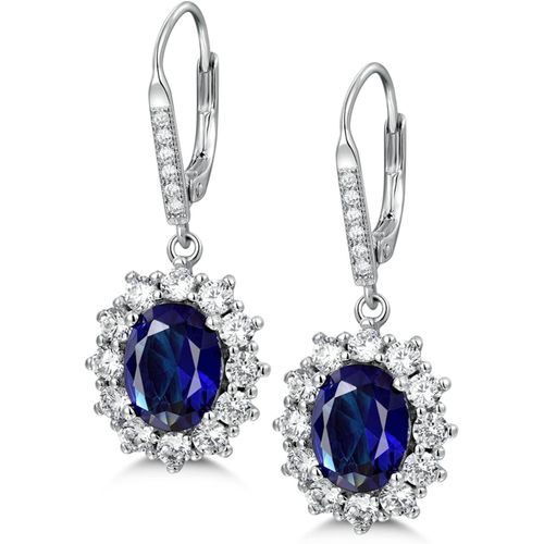 Parure De Bijoux Mariage Boucles D'oreilles Pendantes Collier En Argent 925 Avec Saphir,Bijoux Princess De Diana,Cadeau Bijoux Pour Anniversaire Fetes Des Meres Noel