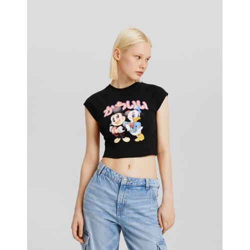  T-Shirt Mickey Et Donald Manches Courtes Imprimé Femme 10-12 Noir