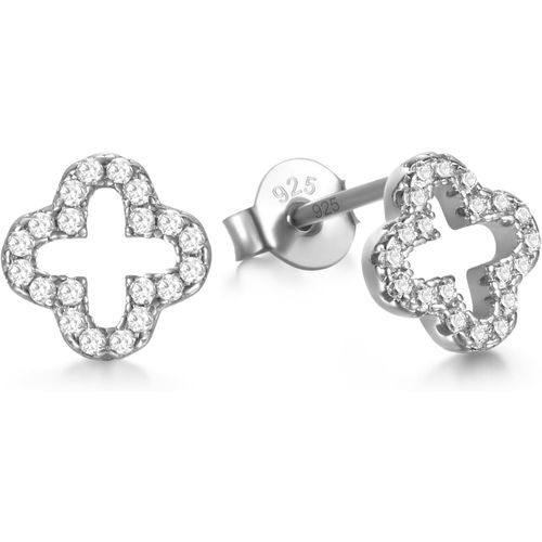 Trèfle À Quatre Feuilles Boucles D'oreilles Argent 925 Pour Femme,Clous D'oreilles Collier Bijou Set Avec Onyx Noir Et Nacre,Cadeau Élégant Pour Femme Fille Amie Anniversaire.[X1599]