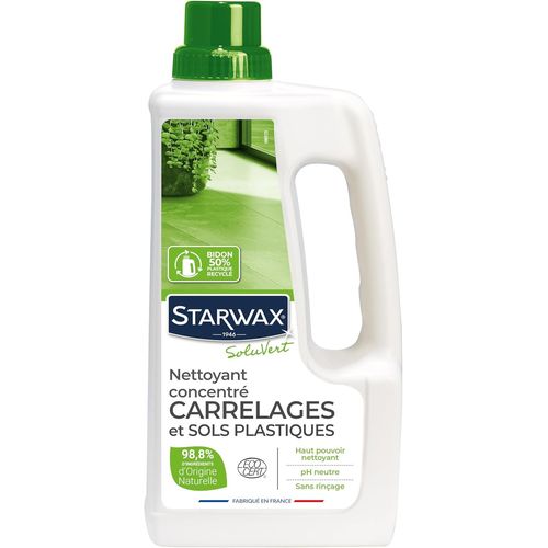 KALANKA-STARWAX SOLUVERT - Nettoyant Concentré pour Carrelages et Sols Plastiques - Décolle les Salissures - Dégraisse - Sans Traces - 98,8% d'Origine Naturelle - - Fabrication Française - 1L
