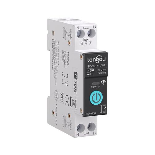 CHECARZHN--NO1-40A Diy Interrupteur Intelligent Compatible Avec Alexa, Google Assistant, Tuya/Smart Life App Contrôle À Distance, Rail Din Commutateur Wifi Avec Mesure, Commande Vocale Et Fonction De