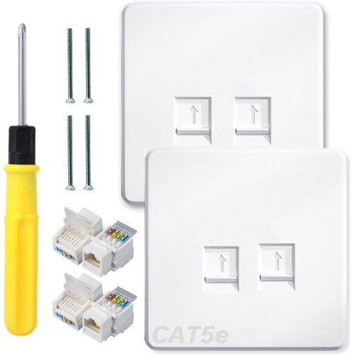 CHECARZHN--NO1-Pr Rj45 Ethernet Pr Murale Ethernet Cat5 Pr Rj45 Double Sortie De Données, Double Port Plaque Murale Réseau Pour Réseau Cat5 Avec Module De Câblage Sans Outil