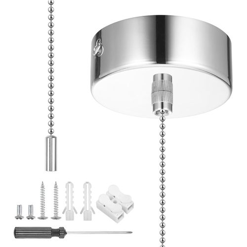 CHECARZHN--NO1-Interrupteur À Tirette Chromé Pour Salle De Bain - Avec Cordon De 150 Cm - Outil De Montage Élégant - Pour Lumière De Salle De Bain - Argenté