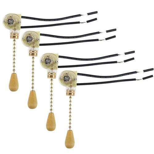 CHECARZHN--NO1-Interrupteur À Tirette, Interrupteur À Tirette De Ventilateur, Mur Lampe Tirer Interrupteur, Pour Applique Murale À Led, Ventilateur De Plafond, Eclairage De Salle De Bain, 4 Pièces
