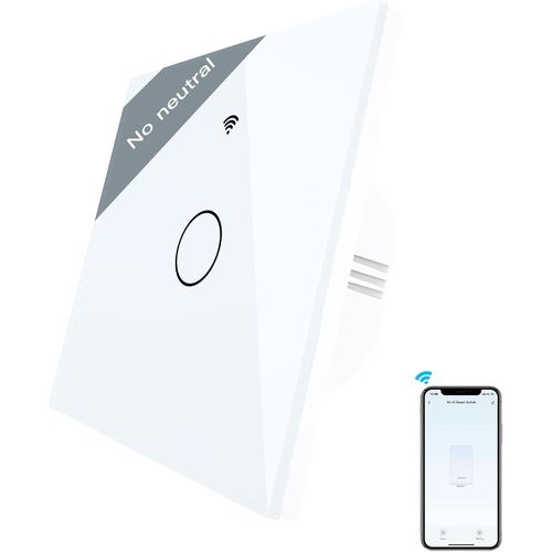 CHECARZHN--NO1-Interrupteur Mural Intelligent Rf433 Avec Fonction Wifi, Aucun Fil Neutre Nécessaire,1 Voie Interrupteur Intelligent Compatible Avec Smart Life/Tuya App, Alexa Et Google Home Blanc 1 G